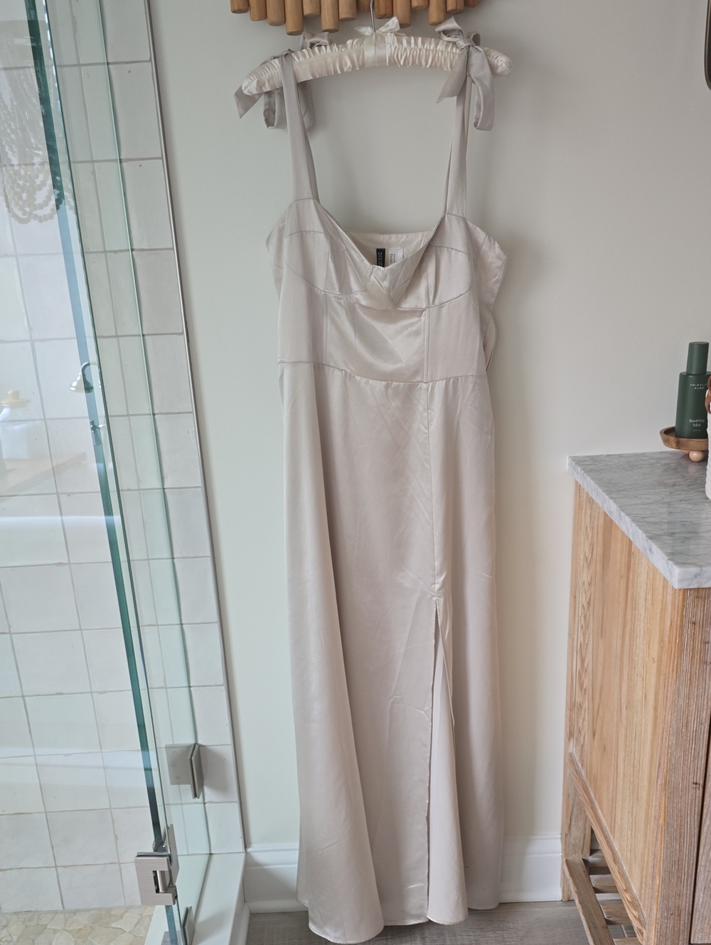 H&M Cream Satin Slip Dress with Cowl Neck